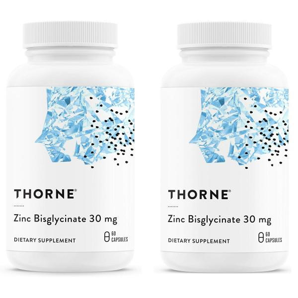 「お得な2本セット」Thorne Research　ビスグリシン酸亜鉛、30mg、60粒 ×2本 サプリメント