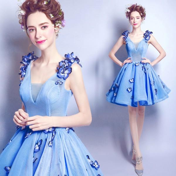ミニドレス コンサート 結婚式 カラーミニドレス フォーマル 花嫁 パーティードレス ブルー ブライダル ワンピース お花 プロムドレス 大きいサイズ Csdq0039 悟空 通販 Yahoo ショッピング