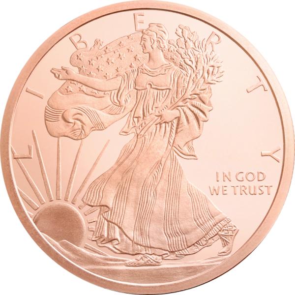 商品名 : (新品) アメリカ「ウォーキング・リバティ」純銅 赤金 2常衡オンス メダル品位    : 99.9％の純銅重量    : 2常衡オンス (56.7グラム)状態    : 未使用品・新品サイズ : 47 mm x 4.6 mm同...