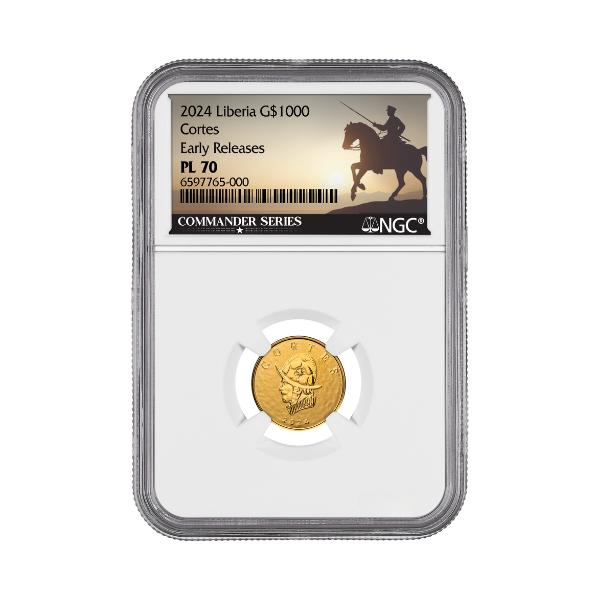 2024年 リベリア「指揮官シリーズ・エルナン コルテス」純銀 5オンス 銀貨 保証書・スラブ付き] 2024年 (新品) リベリア共和国「指揮官シリーズ