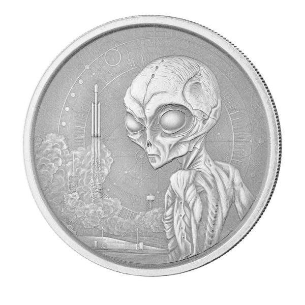 [保証書・カプセル付き] 2021年 (新品) ガーナ「宇宙人・エイリアン」純銀 1オンス アンティーク 銀貨