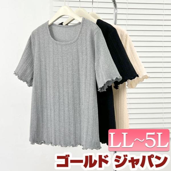 大きいサイズ レディース トップス カットソー メロウ ケーブル 模様 カジュアル シンプル きれい 夏新作 春 秋 LL 2L 3L 4L 5L ブラック グレー オフホワイト