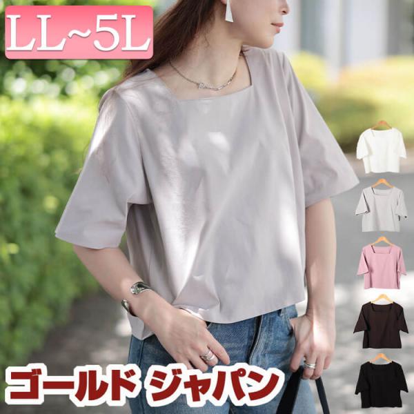 大きいサイズ レディース トップス Tシャツ 半袖 クロップド 伸縮 夏コーデ 夏 秋 春 LL 2L 3L 4L 5L オフホワイト グレー ラベンダー ブラウン ブラック 黒