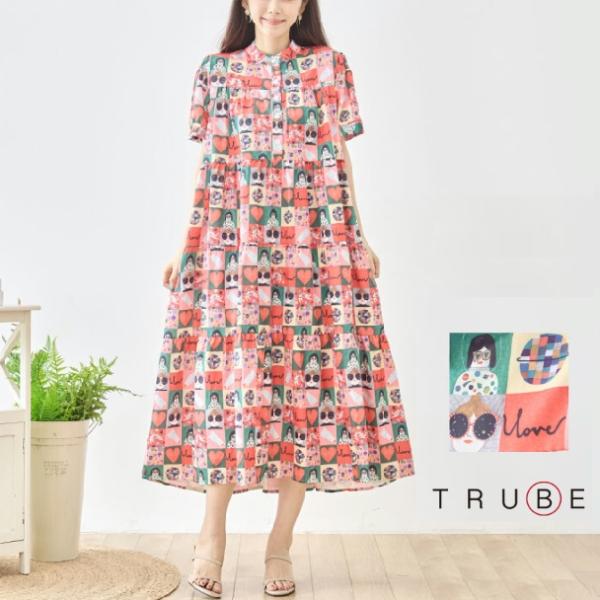 ティアードワンピース レトロ アートフィギュア 総柄 N82-773 TRUBE