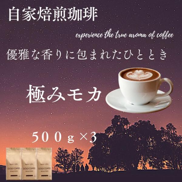 送料無料 コーヒー コーヒー豆 コーヒー粉 150杯 1.5kg 優雅な香り 極みモカ 500g×3 おいしい ポイント プレゼント ゴールド珈琲 豊かな香り エチオピア