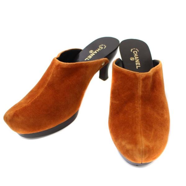 シャネル サボ サンダル レディース スウェード トレンド ウッド ダークブラウン オレンジ 中古 Chanel 送料無料