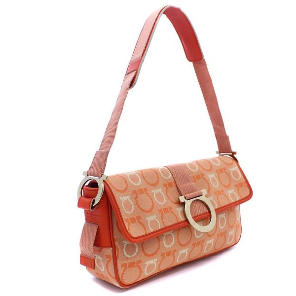 サルヴァトーレフェラガモ ガンチーニ ショルダーバッグ レディース 限定価格セール キャンバス レザー オレンジ 送料無料 Ex 21 Ferragamo Salvatore 中古 5380