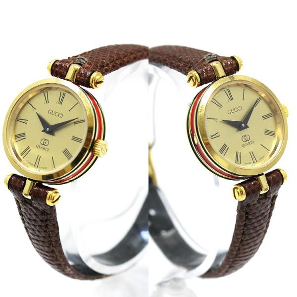 Gucci グッチ レディースqz ゴールド文字盤 赤 中古 返品交換不可 腕時計 緑