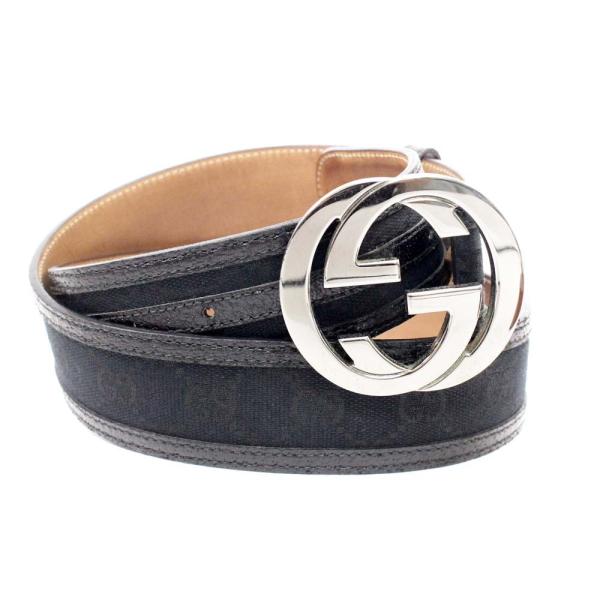 グッチ Gg インターロッキング ベルト メンズ Ggキャンバス レザー 超人気 ブラック Gucci 中古 送料無料 シルバー金具