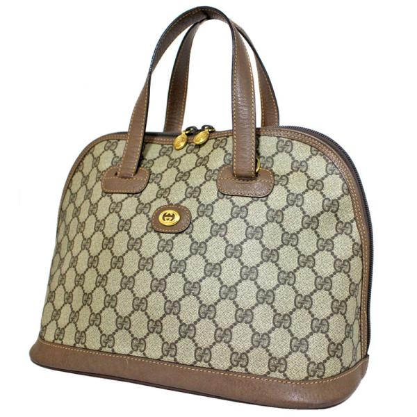 送料無料 Gucci グッチ オールドグッチ ハンドバッグ 6004 レディース Pvc レザー ベージュ ブラウン ゴールド金具 中古