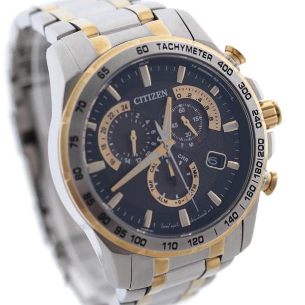 シチズン エコドライブ クロノグラフ 腕時計 メンズ ソーラー電波時計 ゴールド シルバー お得セット At3035 54e 中古 送料無料 Citizen