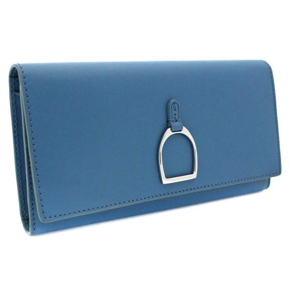 美品 ポロ ラルフローレン 購買 スターラップ ウォレット 三つ折り 長財布 レディース 中古 Ralph レザー ブルー 送料無料 Polo Lauren