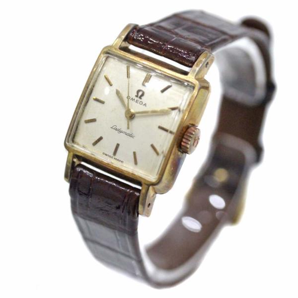 オメガ レディマティック アンティーク 腕時計 レディース 自動巻き 人気ブランド 中古 Omega ゴールド文字盤 送料無料 ゴールド ブラウン