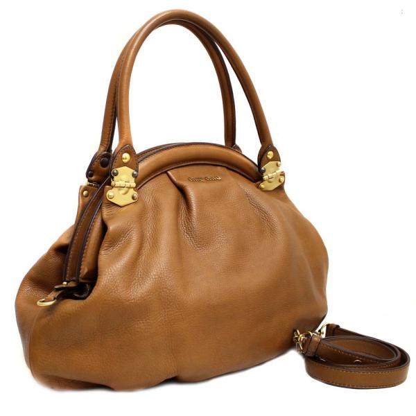 全店販売中 ミュウ がま口型 2wayトートバッグ ショルダーバッグ レディース レザー 送料無料 ブラウン Miu 中古 ゴールド金具