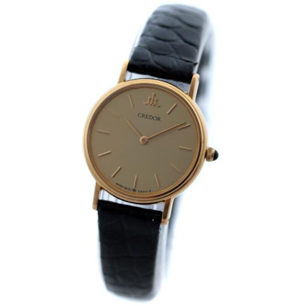 セイコー Credor クレドール ラウンドケース 腕時計 レディース 特売 クオーツ ブラック ゴールド Seiko 中古 送料無料 5a70 01