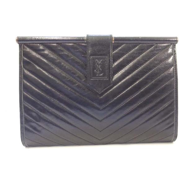 イヴ サンローラン クラッチバッグ セカンドバッグ メンズ レザー 中古 送料無料 贈り物 Yves ブラック Laurent Saint