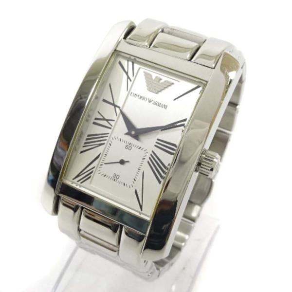 アルマーニ 出色 スクエアケース 腕時計 メンズ クオーツ シルバー文字盤 Ar 0145 シルバー 送料無料 中古 Armani