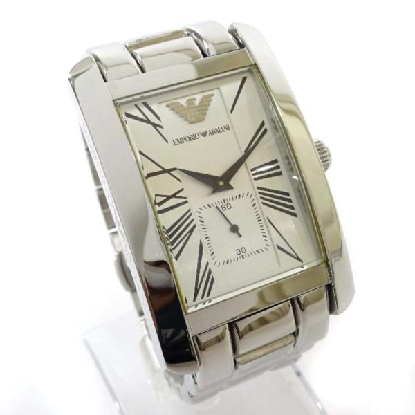 アルマーニ 出色 スクエアケース 腕時計 メンズ クオーツ シルバー文字盤 Ar 0145 シルバー 送料無料 中古 Armani