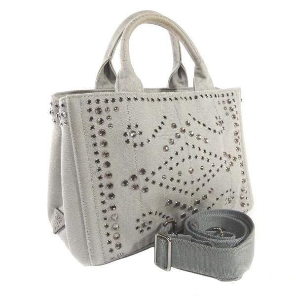 PRADA スタッズ付きグレーキャンバスバッグ goldeco_vv-04042-2-fk