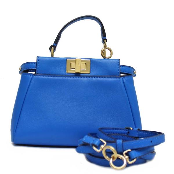 美品 フェンディ マイクロ ピーカブー 2way ショルダーバッグ レディース レザー 8m0355 送料無料 中古 ブルー 新作 Fendi