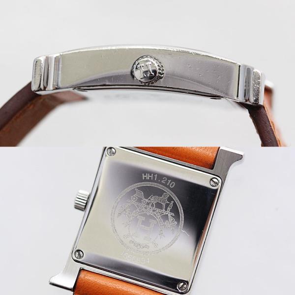 エルメス Hウォッチ レディース腕時計 オレンジ レザーベルト 上等 ステンレス シルバー O刻 中古 箱あり オレンジ文字盤 Hermes Hh1 210