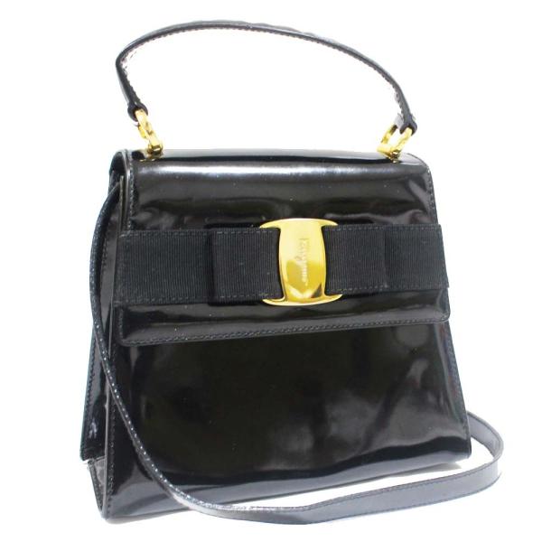 【FERRAGAMO】フェラガモ 2WAYハンドバック ヴァラ エナメル ブラック BW-215677/ko00195ik サルヴァトーレフェラガモ 2WAY ヴァラリボン ハンドバッグ レディース