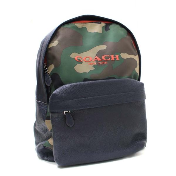 美品 コーチ カモフラージュ 迷彩 リュック デイパック メンズ ナイロン ブラック レザー 中古 送料無料 Coach 1年保証 F