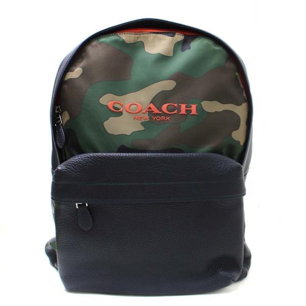美品 コーチ カモフラージュ 迷彩 リュック デイパック メンズ ナイロン ブラック レザー 中古 送料無料 Coach 1年保証 F