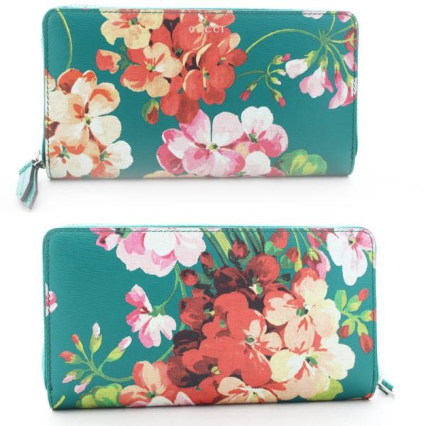 Gucci 売買 グッチ ブルーム レディース ラウンドファスナー長財布 グリーン 緑 マルチ 中古 花 シルバー金具 フラワー
