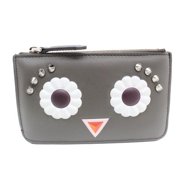 美品 フェンディ キーフック付き モンスター コインケース レディース グレー 中古 Fendi 8ap151 登場大人気アイテム 送料無料 レザー