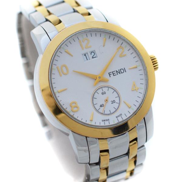 フェンディ クラシコ 国内正規総代理店アイテム 腕時計 メンズ クオーツ ギョーシェ模様 ホワイト文字盤 シルバー 2100g ゴールド 送料無料 中古 Fendi