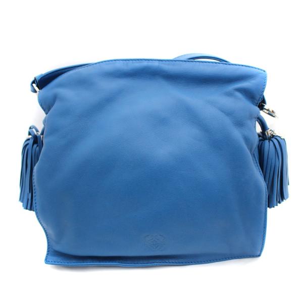 ロエベ フラメンコ セットアップ 斜め掛け フリンジ ショルダーバッグ レディース ブルー 中古 送料無料 Loewe レザー