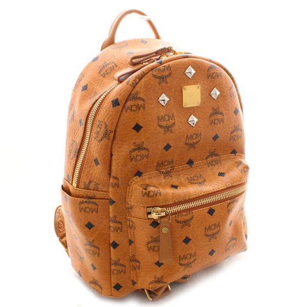 Mcm エムシーエム ロゴグラム スタッズ リュックサック バックパック ブラウン メンズ レザー 激安 超特価 茶色 ゴールド金具 レディース 中古
