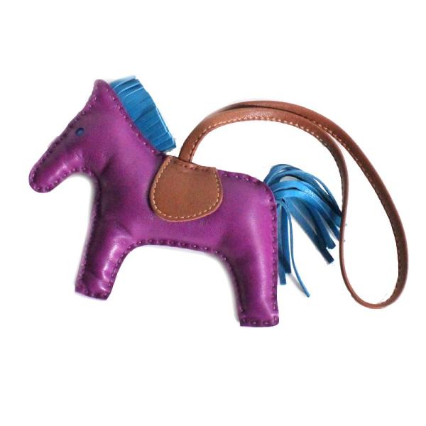 エルメス ロデオチャームmm レディース チャーム 馬 パープル レザー Hermes 好評 紫 中古