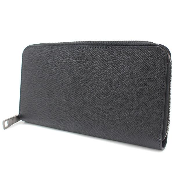 コーチ アコーディオン ラウンドファスナー長財布 メンズ クロスグレイン 休み レザー 中古 Coach 送料無料 黒 ブラック