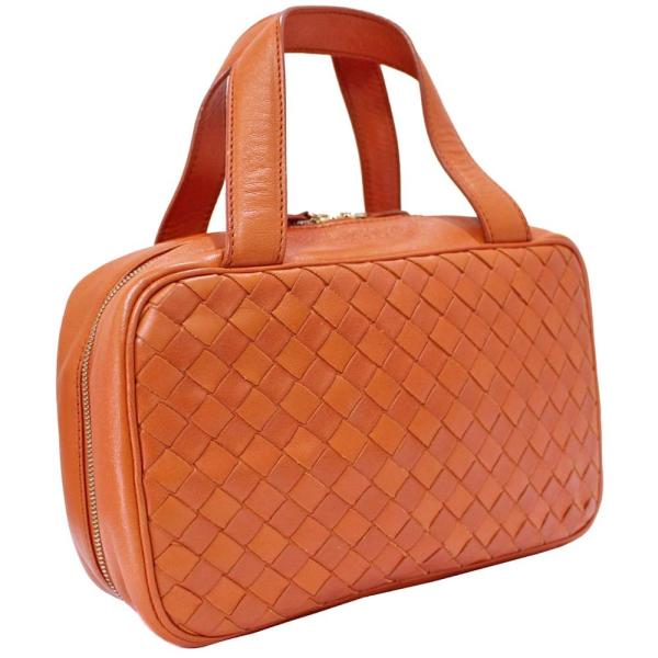 売買 ボッテガヴェネタ イントレチャート コスメバッグ ハンドバッグ レディース レザー オレンジ 送料無料 中古 Bottegaveneta