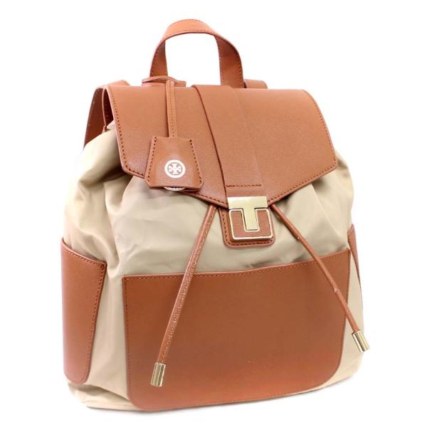トリーバーチ 日本 リュック デイパック レディース ナイロン レザー ベージュ Burch 送料無料 中古 Tory ブラウン