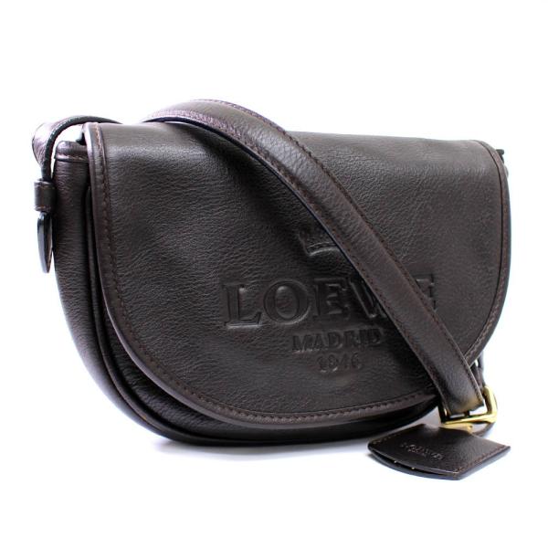ロエベ ヘリテージ ロゴ 往復送料無料 ショルダーバッグ レディース レザー ダークブラウン Loewe 送料無料 中古
