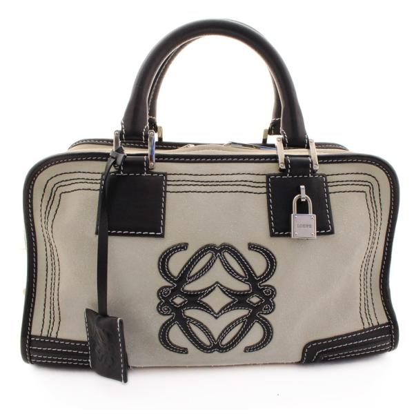 ロエベ ミニボストン アマソナ28 ハンドバッグ レディース スウェード レザー アイボリー ブラック LOEWE ロエベ ミニボストン アマソナ28 ハンドバッグ レディース スウェード レザー アイボリー ブラック LOEWE