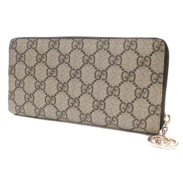 美品 グッチ Ggスプリーム ラウンドファスナー 長財布 レディース Pvcコーティングキャンバス ベージュ Gucci 中古 付与 ブラウン 送料無料 3079