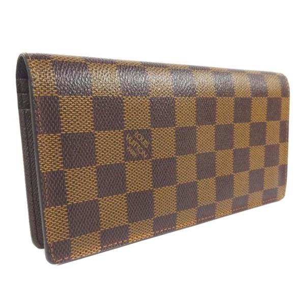 ルイ ヴィトン ダミエ ポルトフォイユ ブラザ 二つ折り 長財布 メンズ Vuitton ブラウン 送料無料 Pvc Louis 中古 割引 エベヌ N