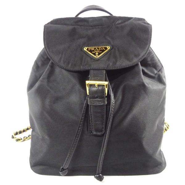 プラダ チェーンショルダー リュック デイパック レディース 無料 ナイロン ブラック Prada 送料無料 レザー 中古