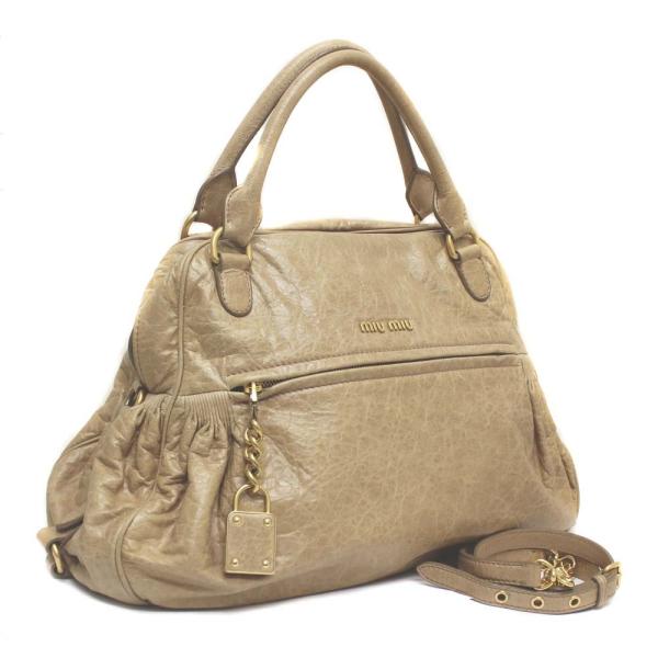 ミュウ ヴィンテージ 2way ショルダー ハンドバッグ レディース 中古 送料無料 Miu 返品交換不可 ベージュ レザー