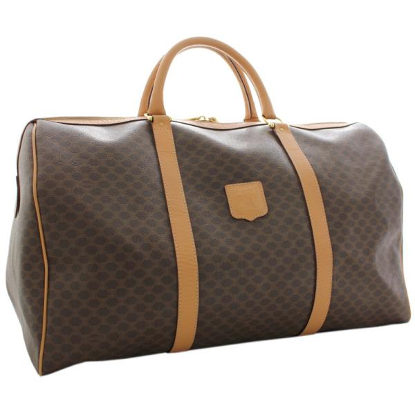 セリーヌ 超安い マカダム柄 ボストンバッグ Pvc レザー ハンドバッグ 旅行用 ゴールド金具 茶色 ブラウン レディース Celine メンズ 中古 ユニセックス