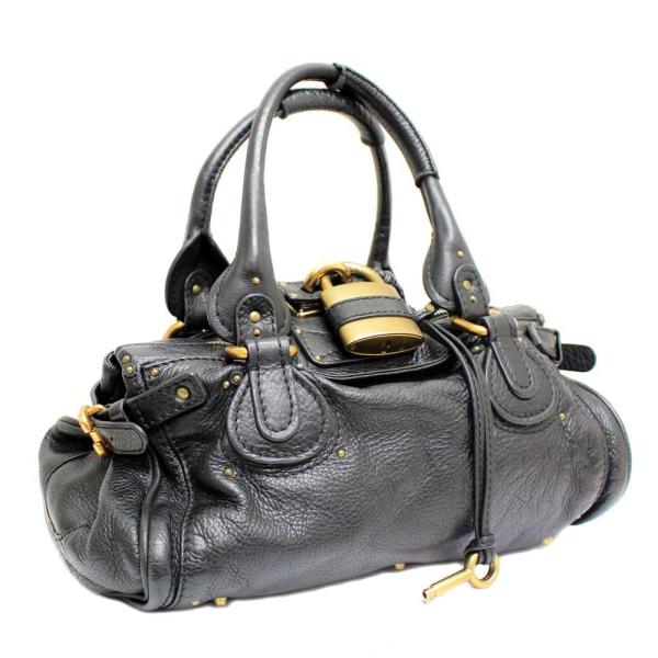 クロエ パディントン 肩掛け トートバッグ 開店記念セール レディース レザー 送料無料 Chloe ゴールド金具 ブラック 中古