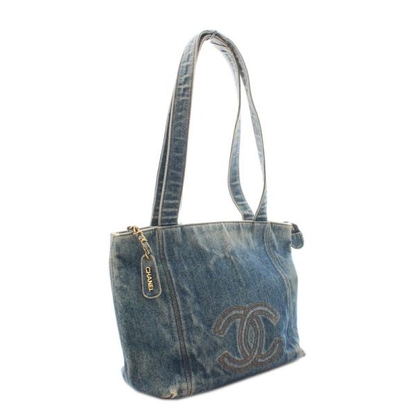 現品 Chanel シャネル デニム トートバッグ ショルダーバッグ 中古 ココマーク ブルー レディース