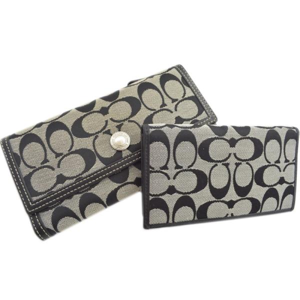 Coach コーチ 三つ折り長財布 安い 手帳カバー付き シグネチャー 黒 中古 ブラック レディース