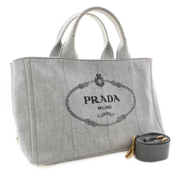 プラダ ロゴ カナパ 2way トートバッグ アウトレット品 ショルダーバッグ レディース デニム Prada グレー バッグ 1bg642 Bianco 送料無料 キャンバス 中古