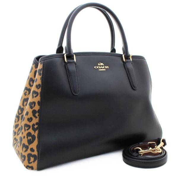 コーチ 2way ショルダーバッグ レオパード ハンドバッグ 日時指定 レディース レザー Coach 送料無料 ブラック 中古 ブラウン Pvc F247
