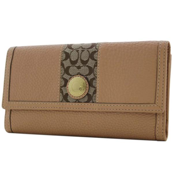 コーチ 三つ折り 長財布 レディース レザー ベージュ キャンバス Coach 激安通販販売 送料無料 中古